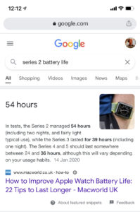 Google Passage Ranking Apple Watch Series 2 battery life.